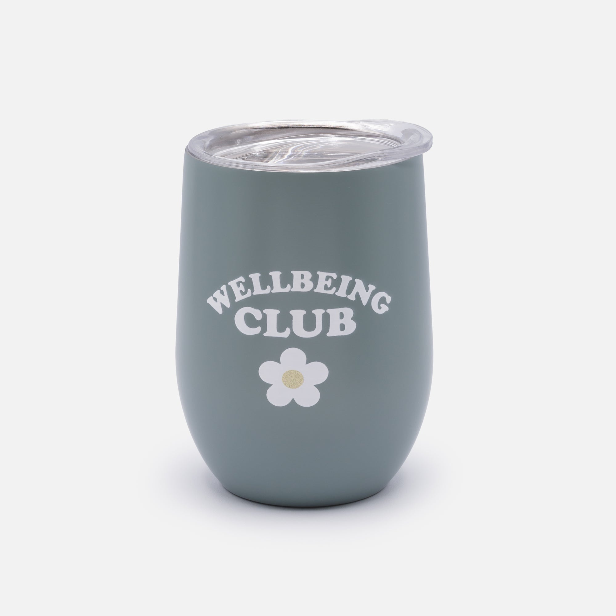 "Wellbeing CLUB" sage green stainless steel wine mug