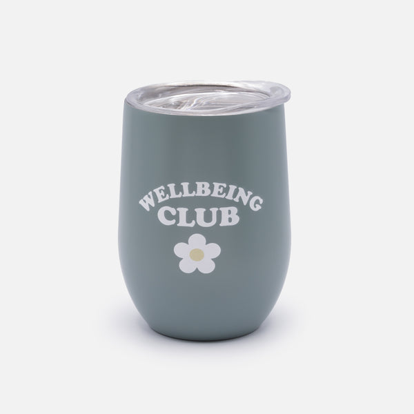 Charger l&#39;image dans la galerie, Tasse de voyage &quot;Wellbeing CLUB&quot; vert sauge en acier inoxydable
