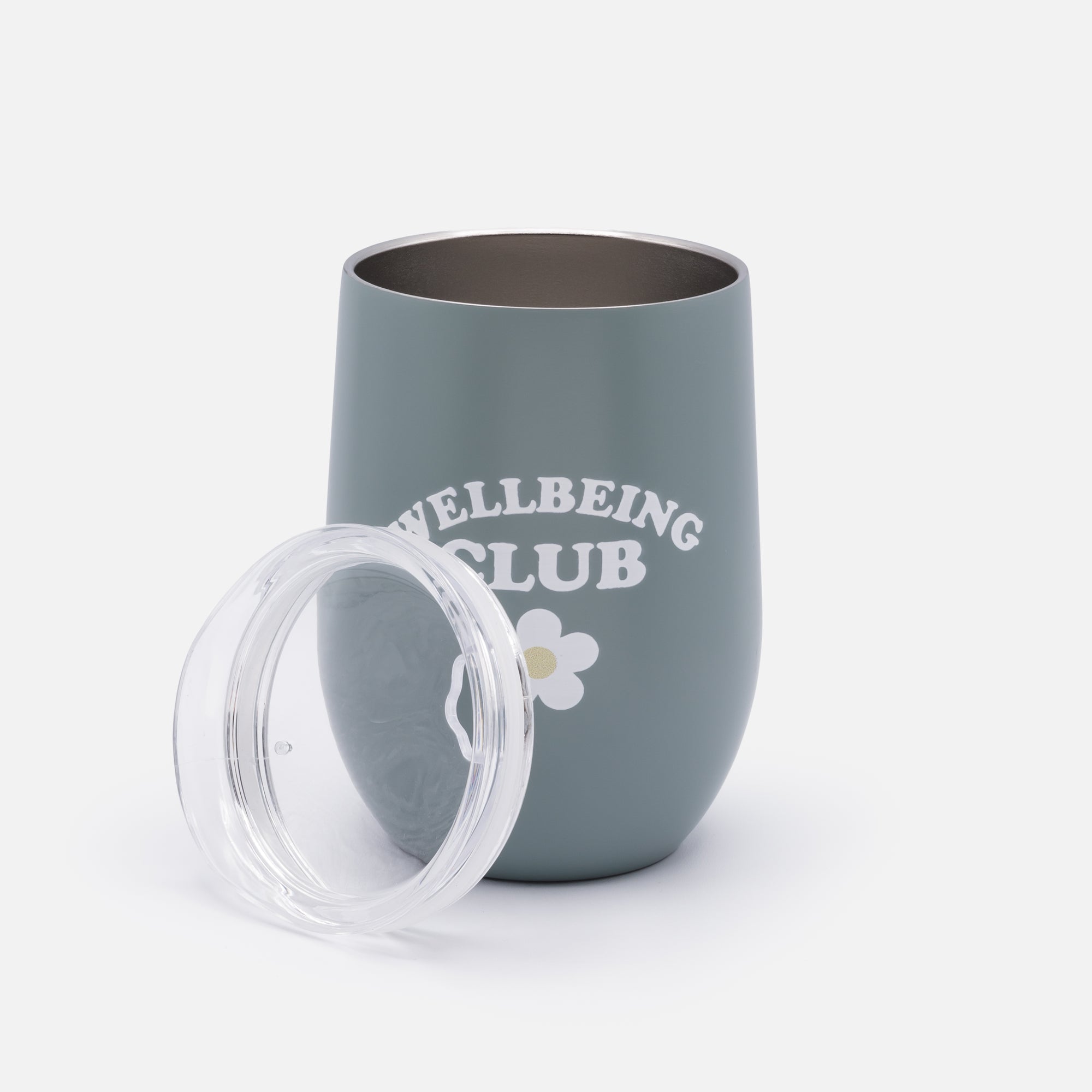 "Wellbeing CLUB" sage green stainless steel wine mug