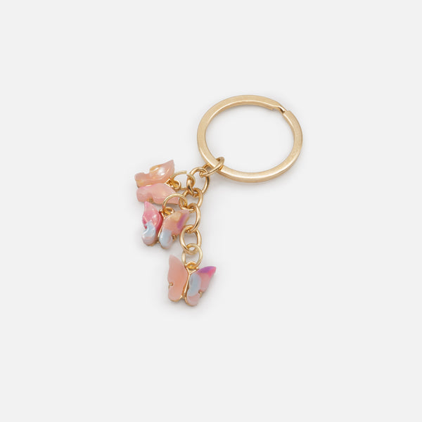 Load image into Gallery viewer, Golden key ring trio of multicolored butterflies

