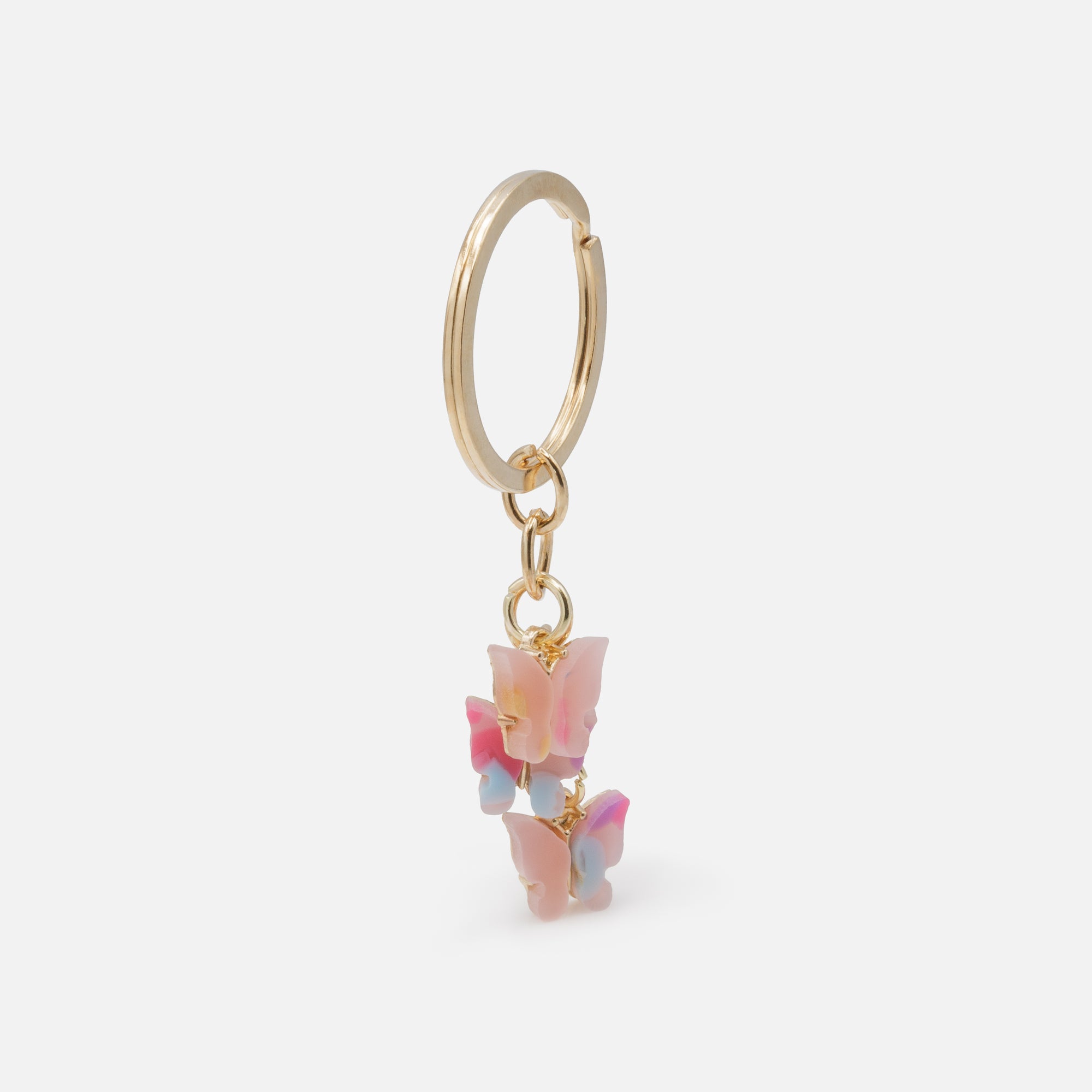 Golden key ring trio of multicolored butterflies