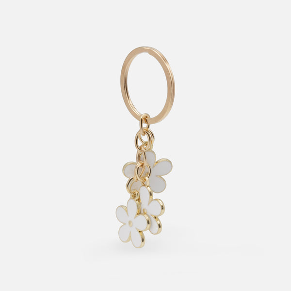 Load image into Gallery viewer, Golden key ring trio of white flowers
