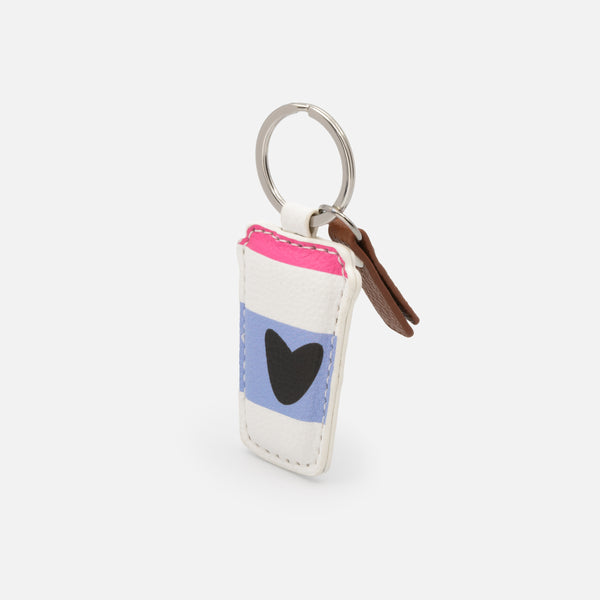 Load image into Gallery viewer, Pink and blue coffee cup keyring with heart
