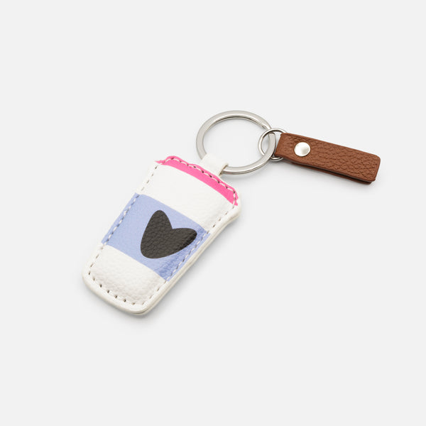 Load image into Gallery viewer, Pink and blue coffee cup keyring with heart
