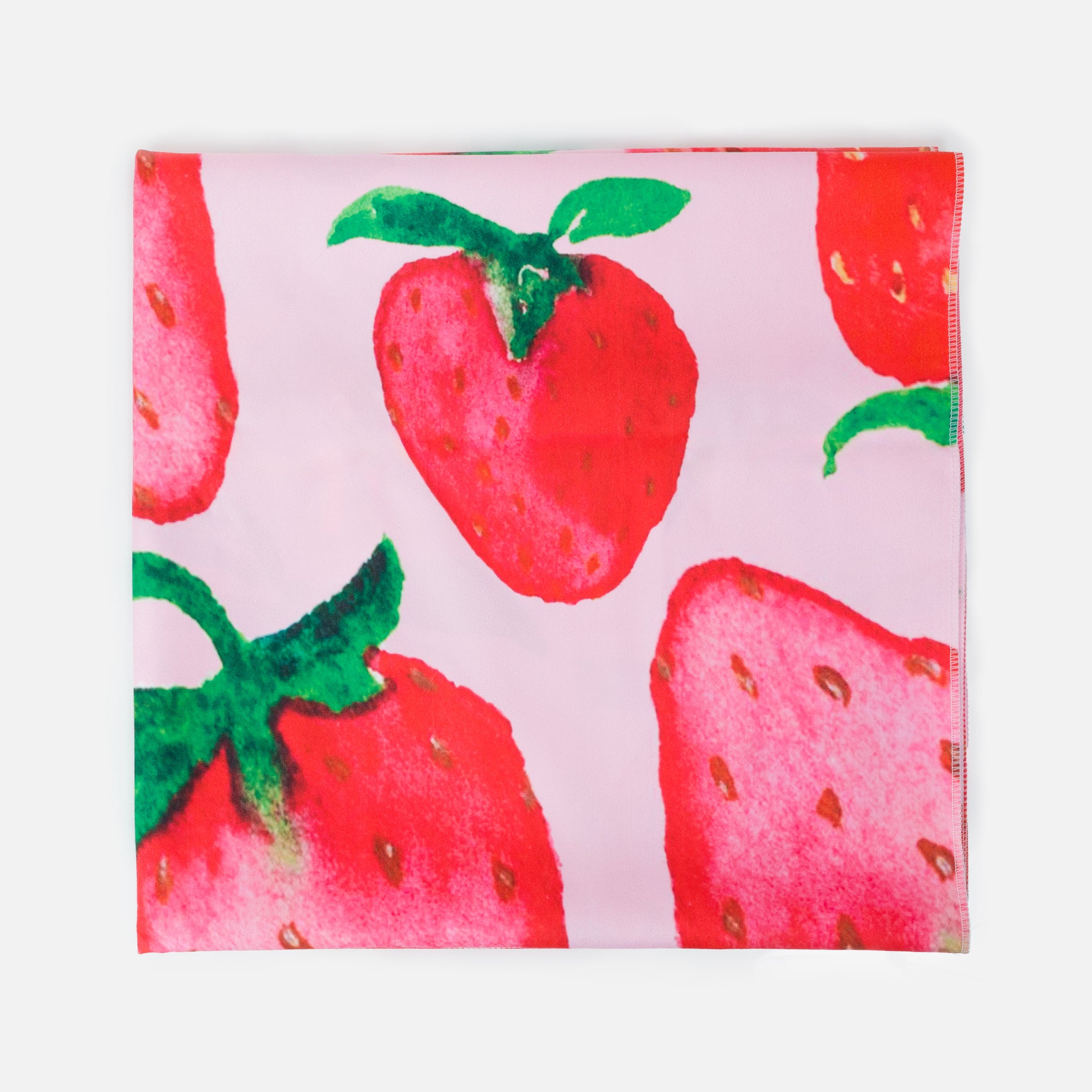 Pink microfiber towel with strawberries
