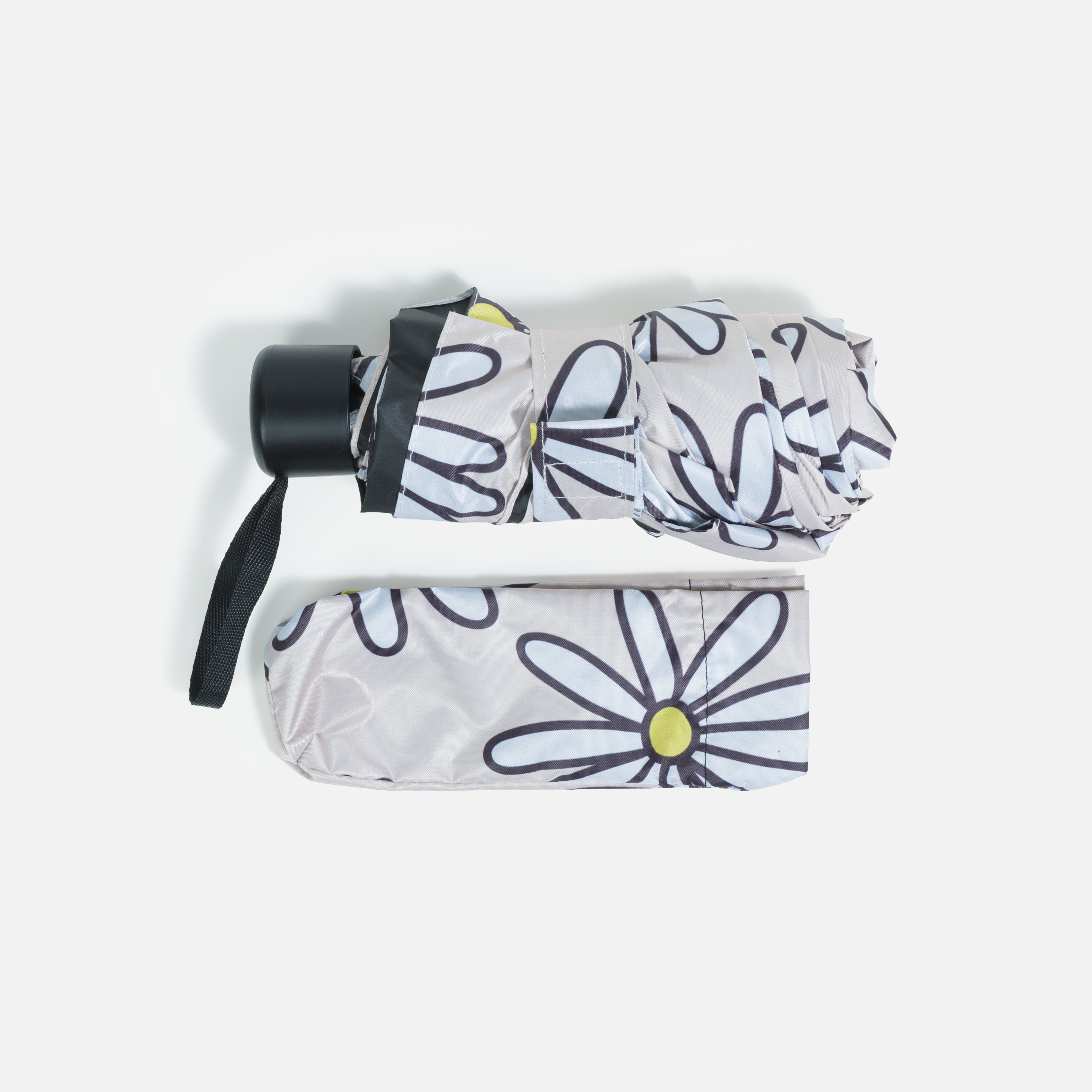 Parapluie beige avec marguerites et sac de rangement
