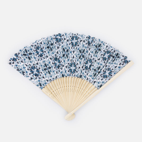 Load image into Gallery viewer, Teal and turquoise patterned folding fan

