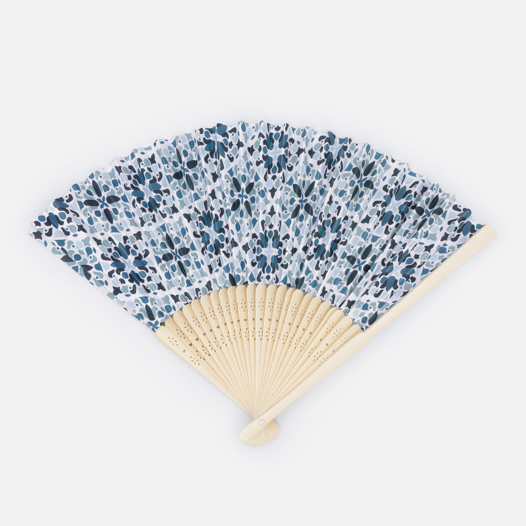 Teal and turquoise patterned folding fan
