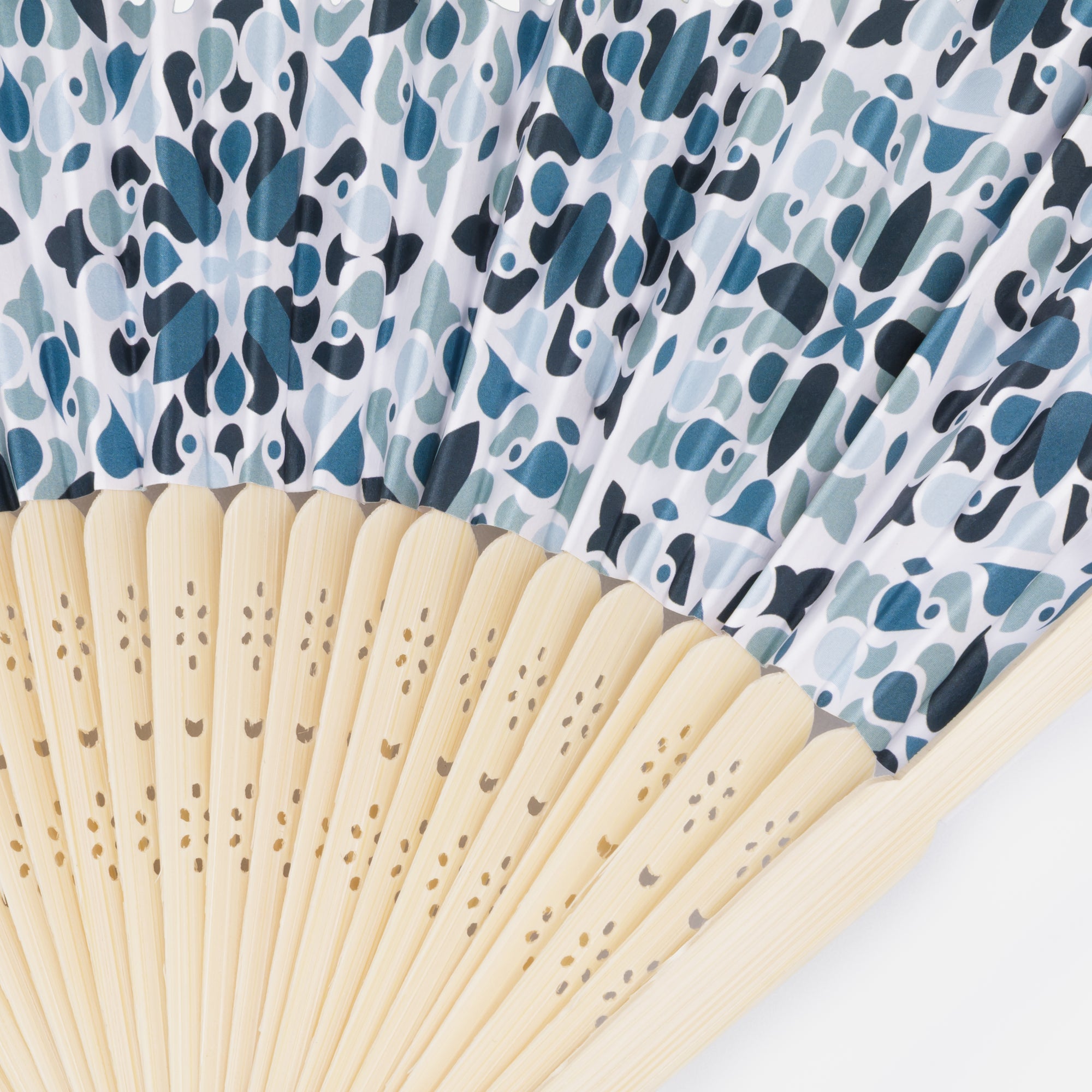 Teal and turquoise patterned folding fan