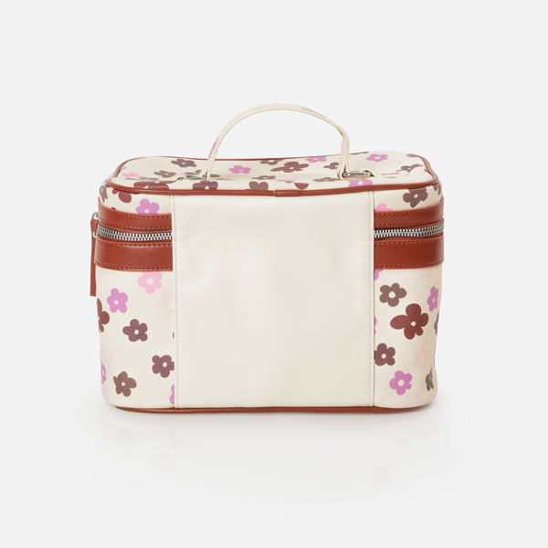 Charger l&#39;image dans la galerie, Pochette à cosmétiques 3 en 1  beige avec fleurs colorées
