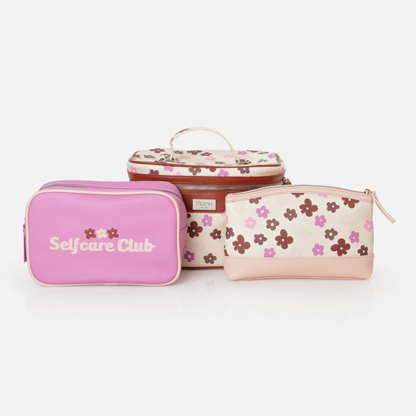 Charger l&#39;image dans la galerie, Pochette à cosmétiques 3 en 1  beige avec fleurs colorées
