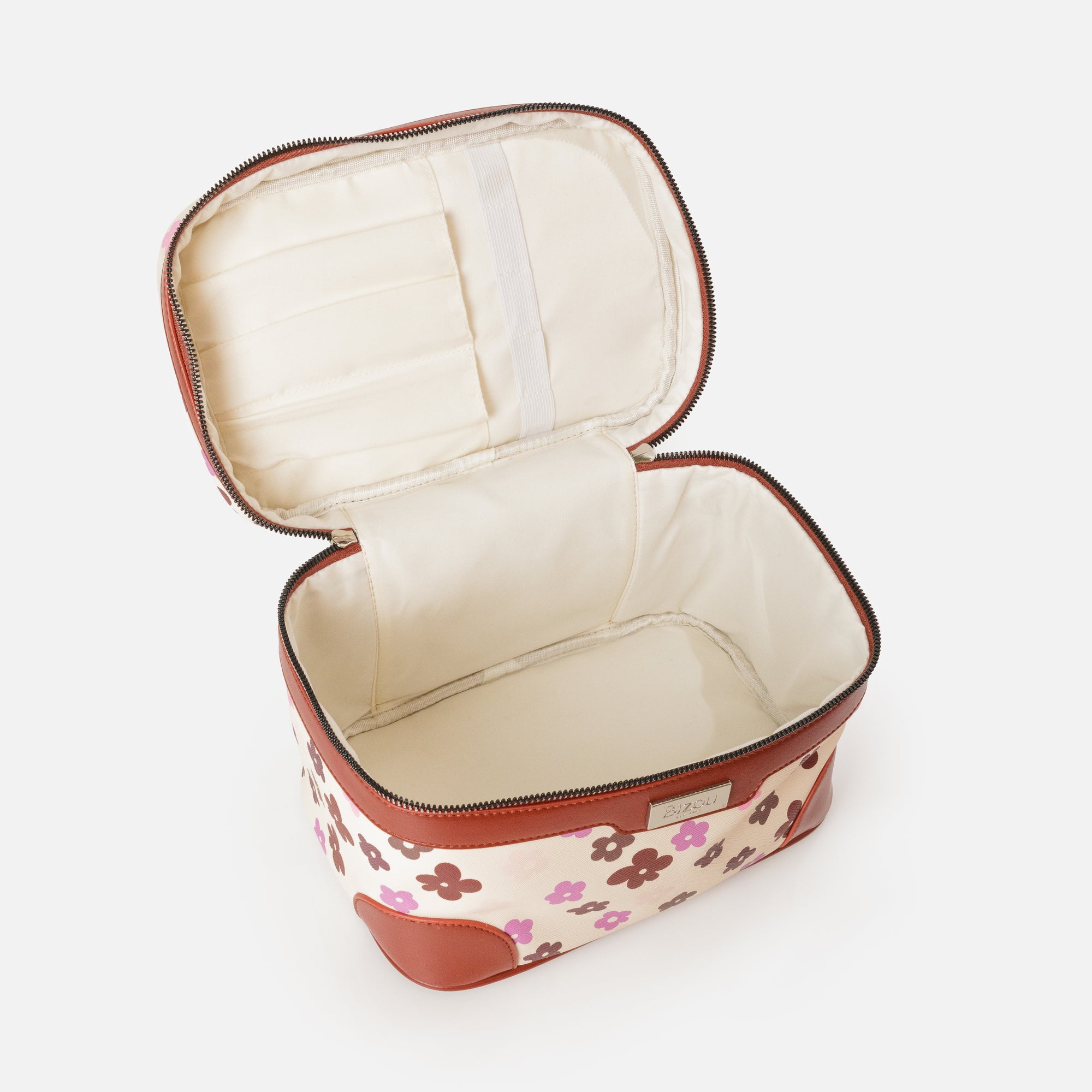 Pochette à cosmétiques 3 en 1  beige avec fleurs colorées