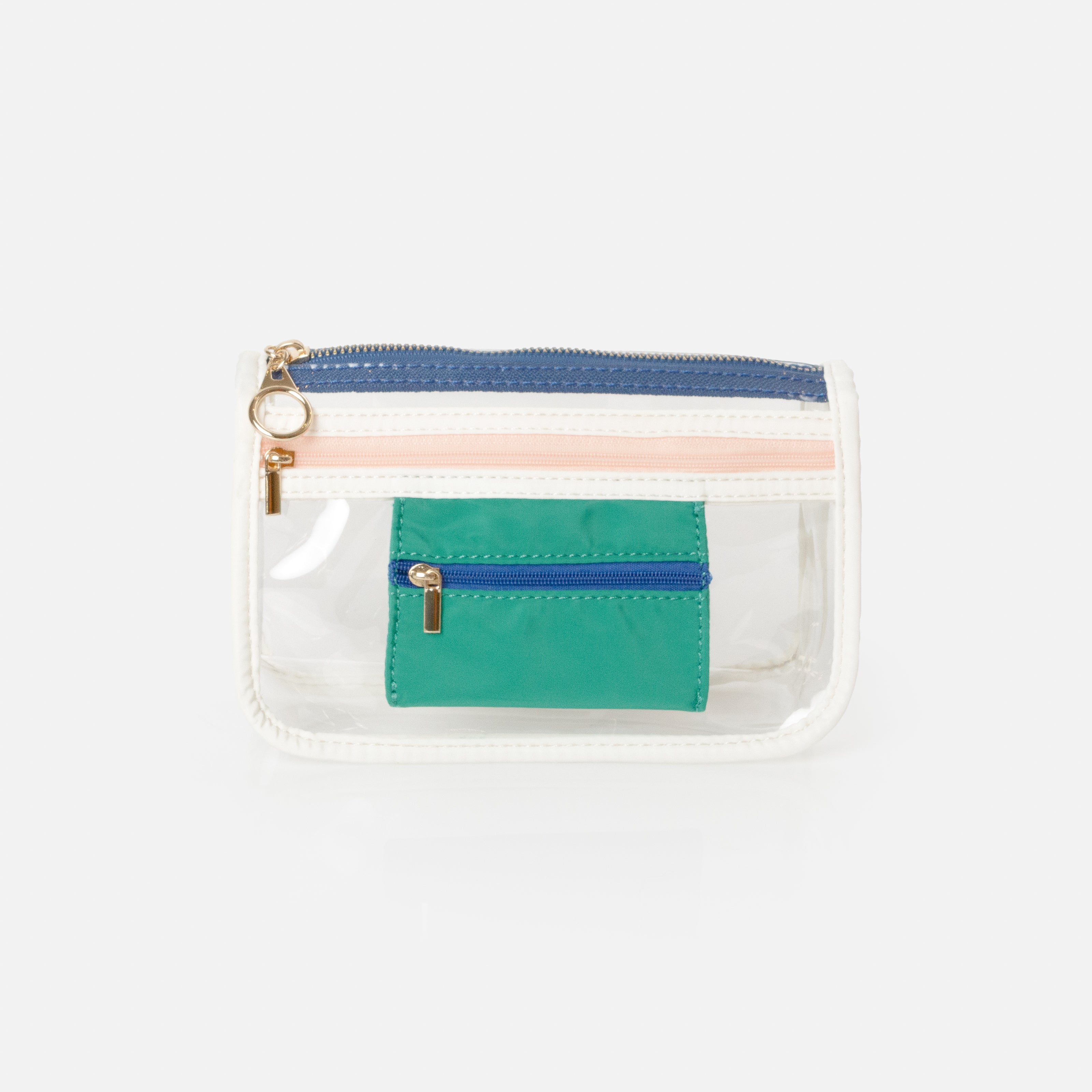 Translucent cosmetic bag with touches of color