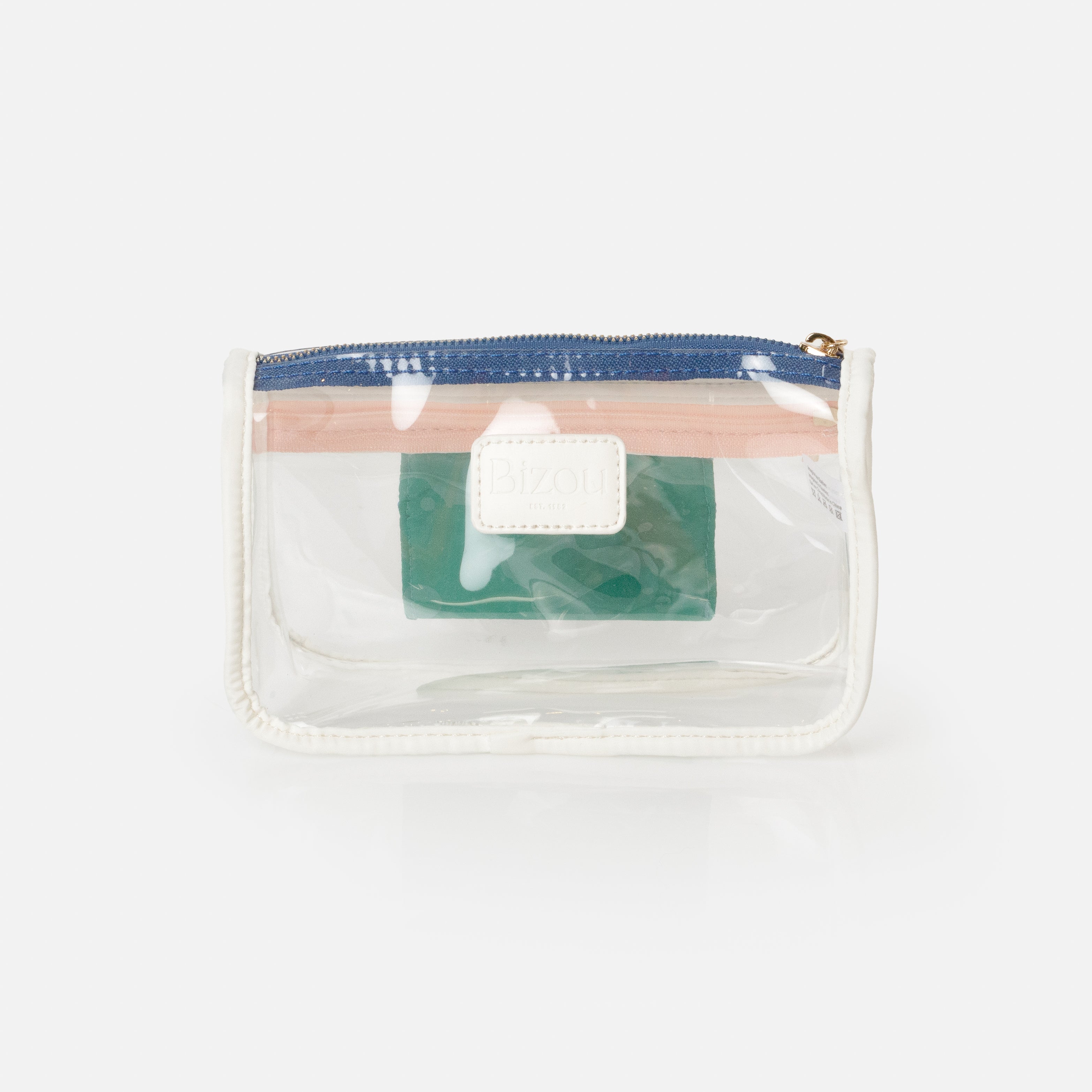 Translucent cosmetic bag with touches of color