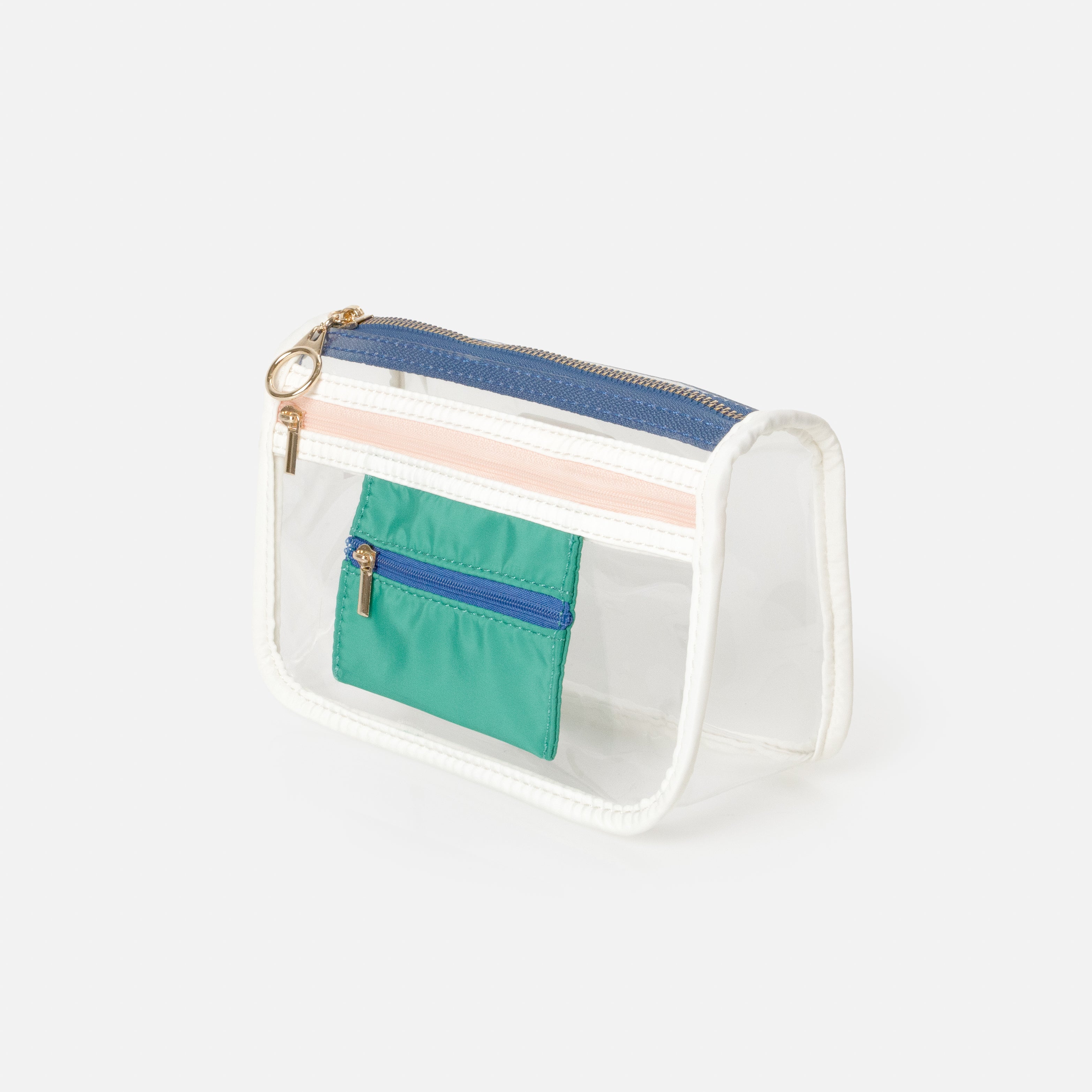 Translucent cosmetic bag with touches of color