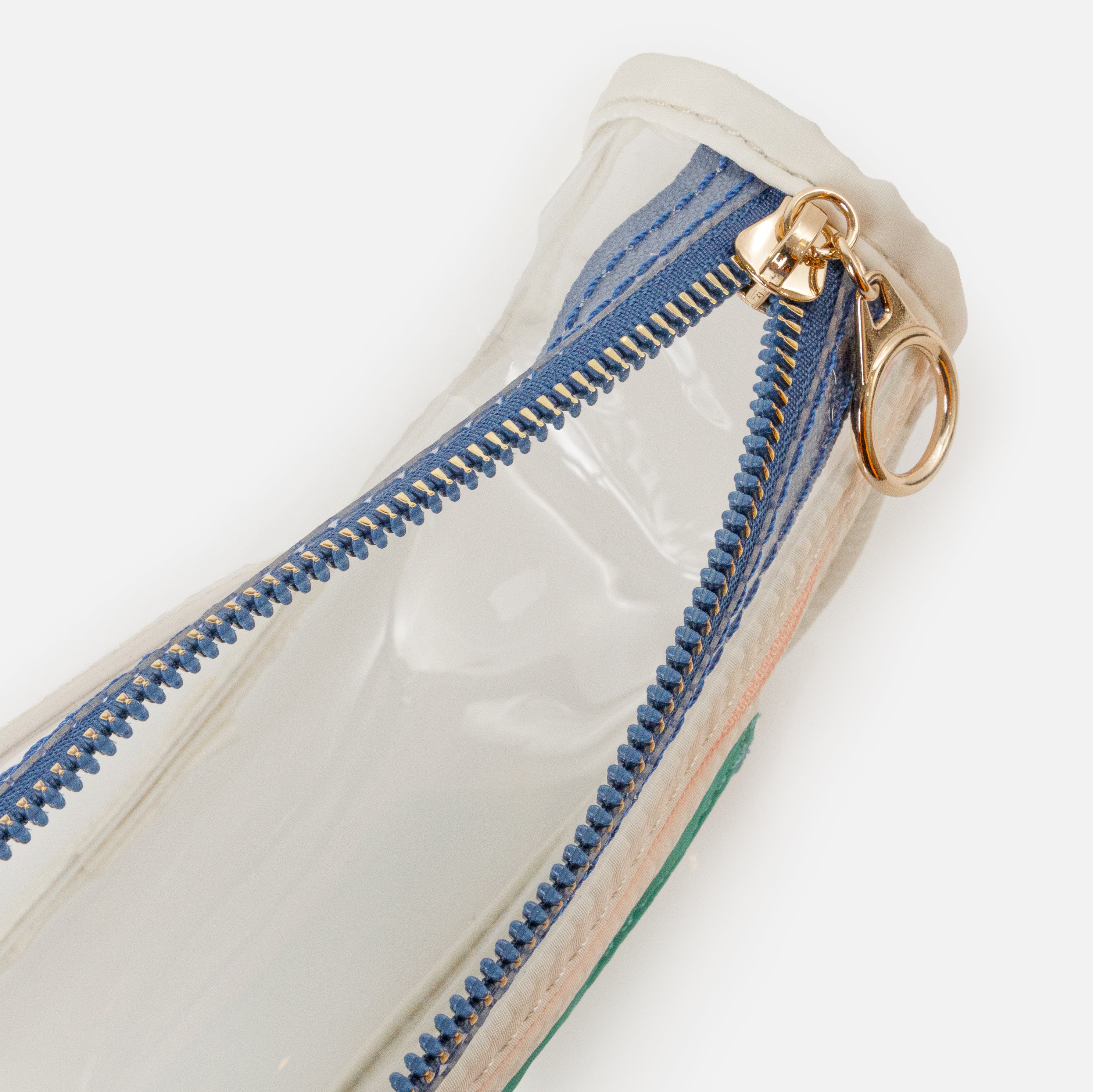 Translucent cosmetic bag with touches of color