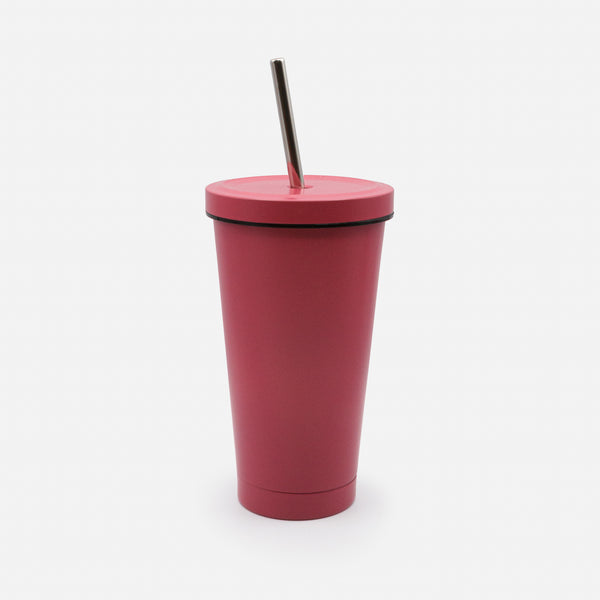 Charger l&#39;image dans la galerie, Tasse de voyage rouge cerise avec paille en acier inoxydable
