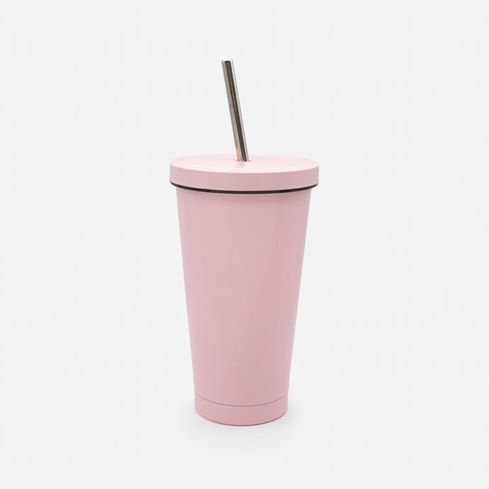 Pale Pink Travel Mug with Stainless Steel Straw