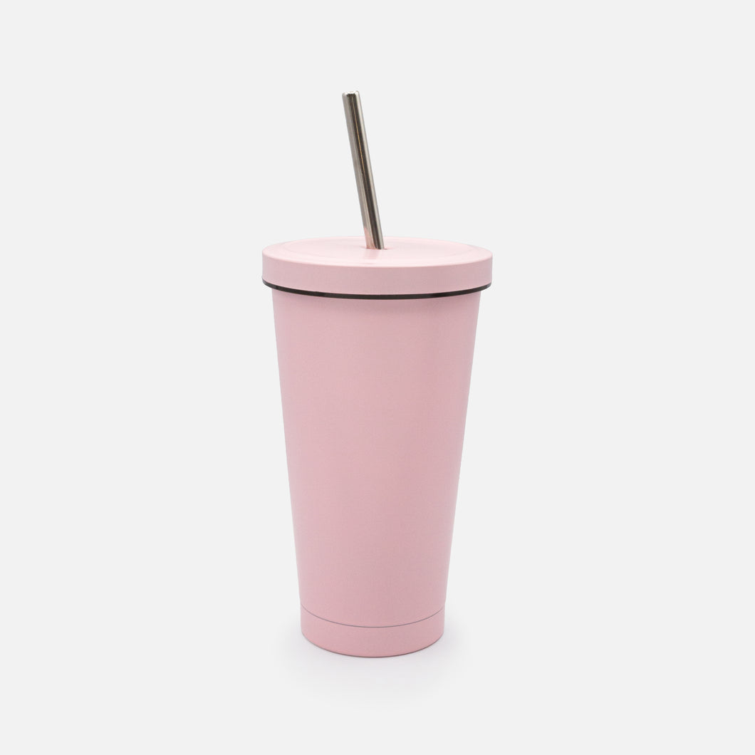 Pale Pink Travel Mug with Stainless Steel Straw
