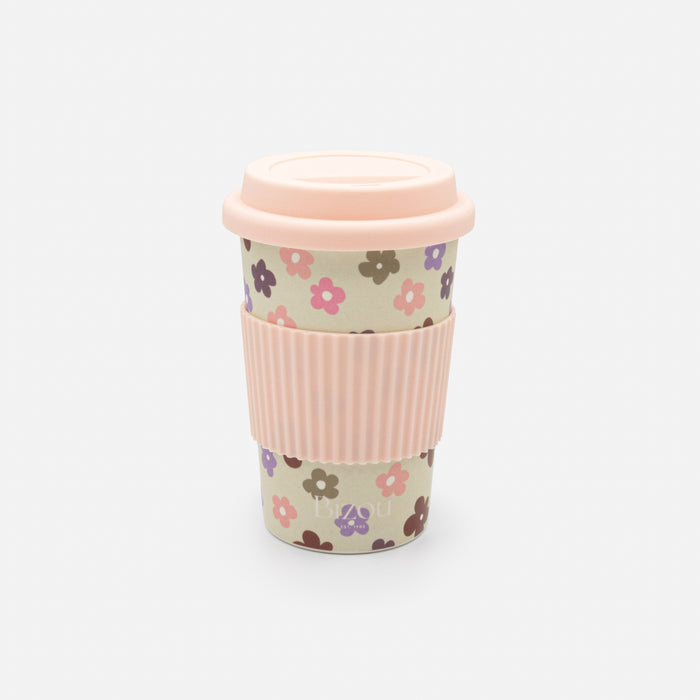 Tasse à café à motif floral avec manchon et couvercle en silicone