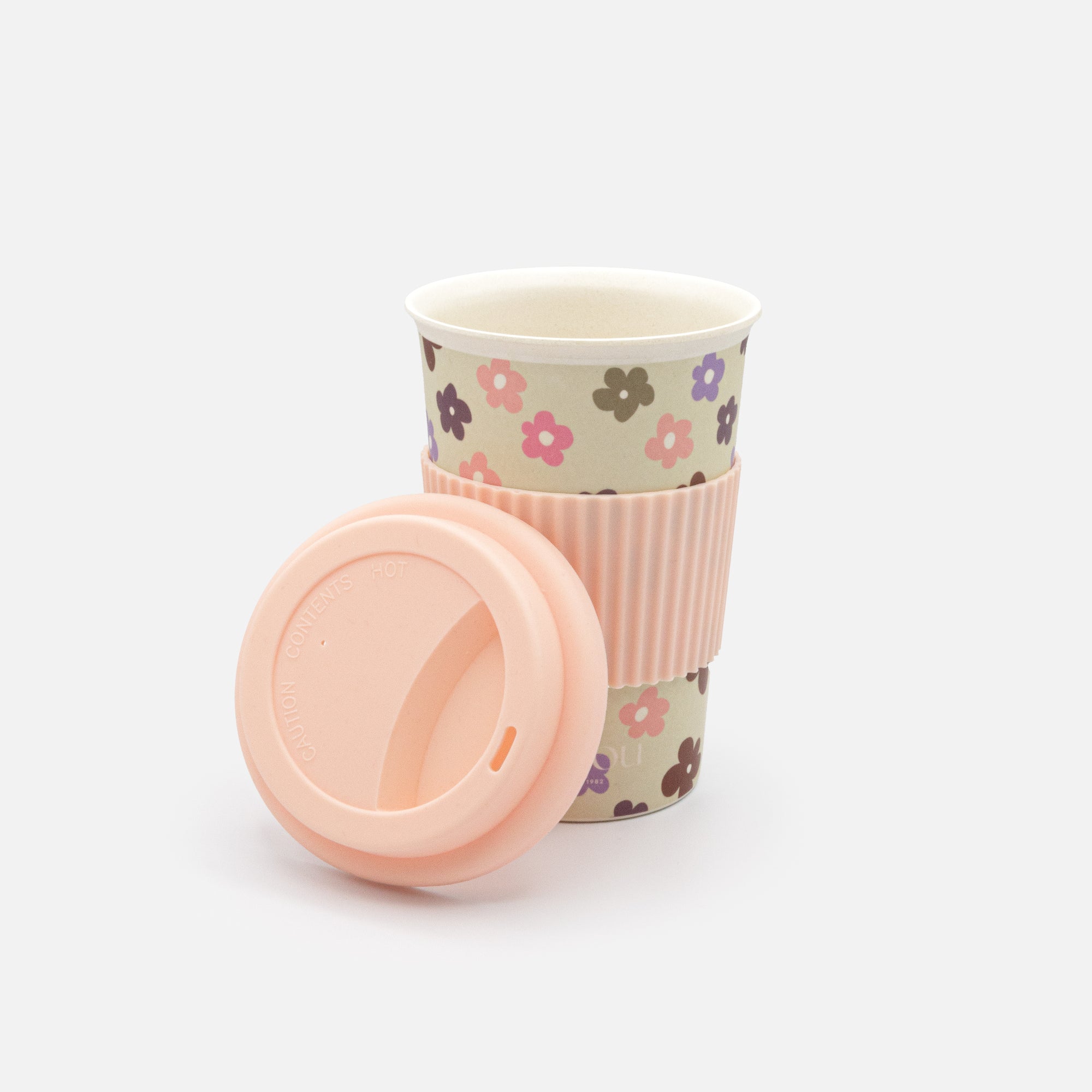 Tasse à café à motif floral avec manchon et couvercle en silicone