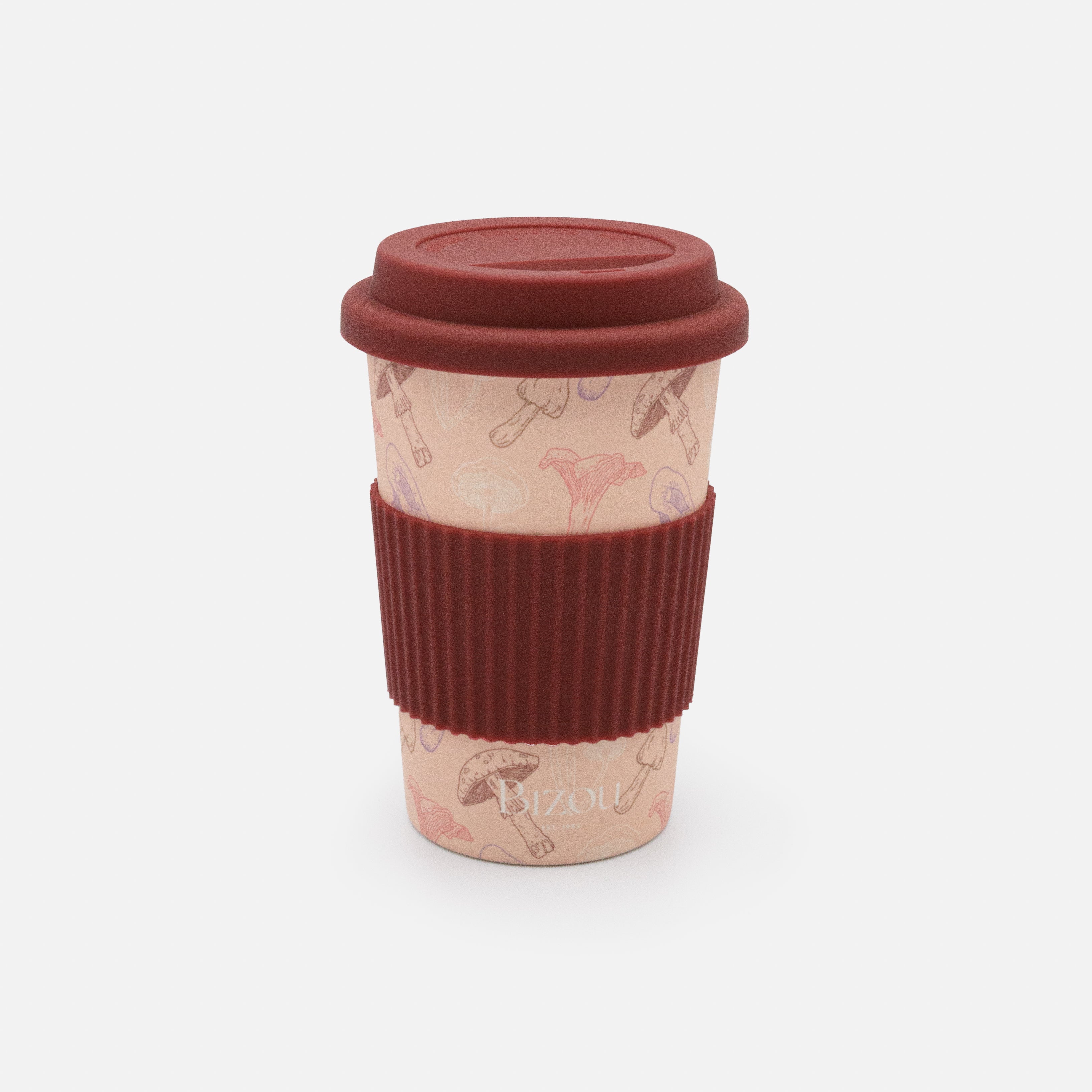 Tasse à café à motif champignons avec manchon et couvercle en silicone