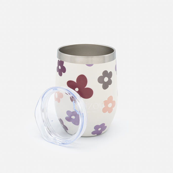 Tasse à vin blanche avec fleurs colorées en acier inoxydable