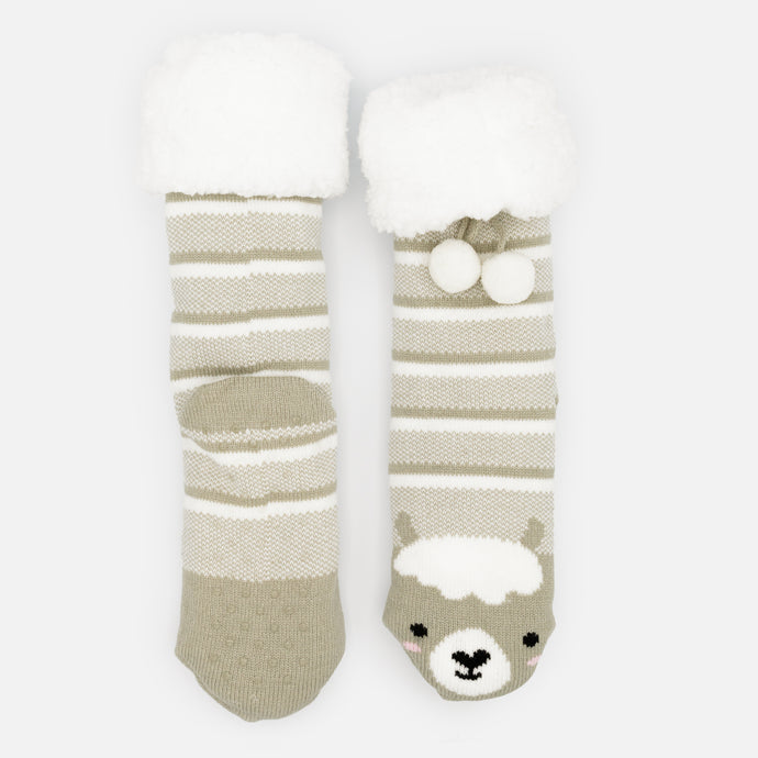 Llama slippers with pom poms