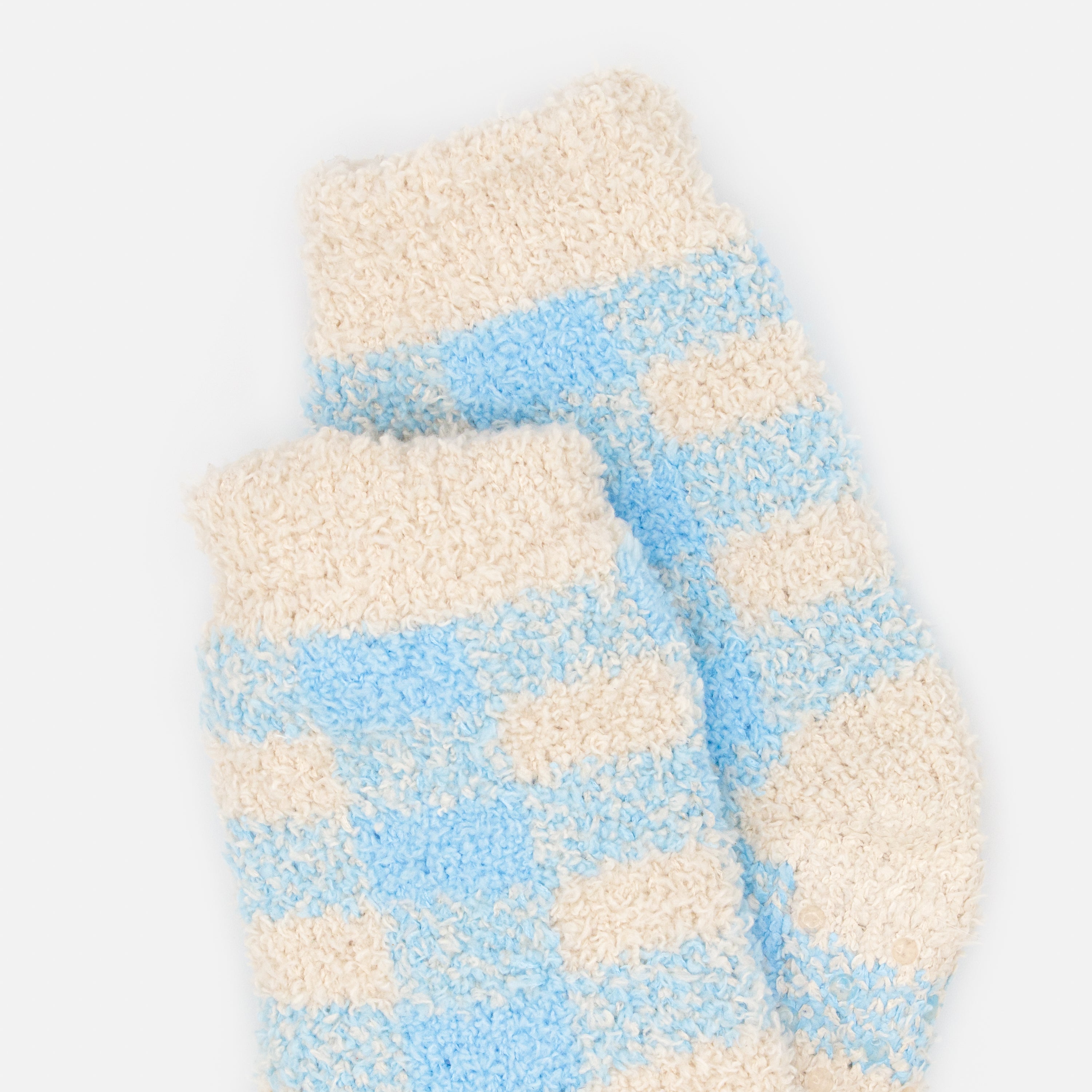 Ivory cozy stockings with pale blue checks
