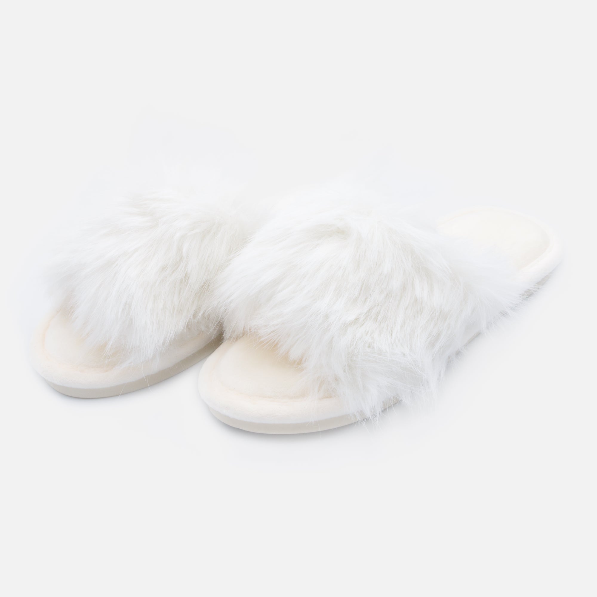 Ivory faux fur slippers