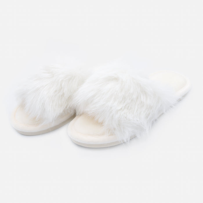 Ivory faux fur slippers