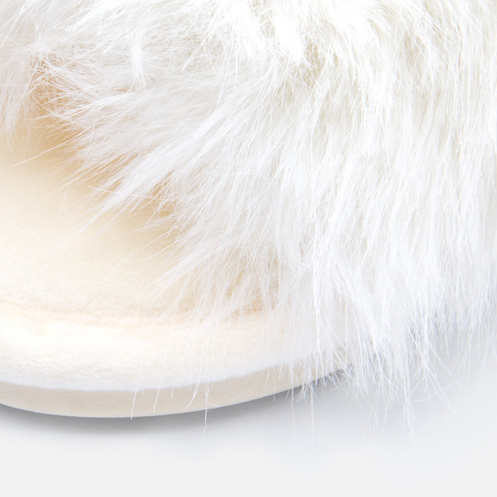 Ivory faux fur slippers