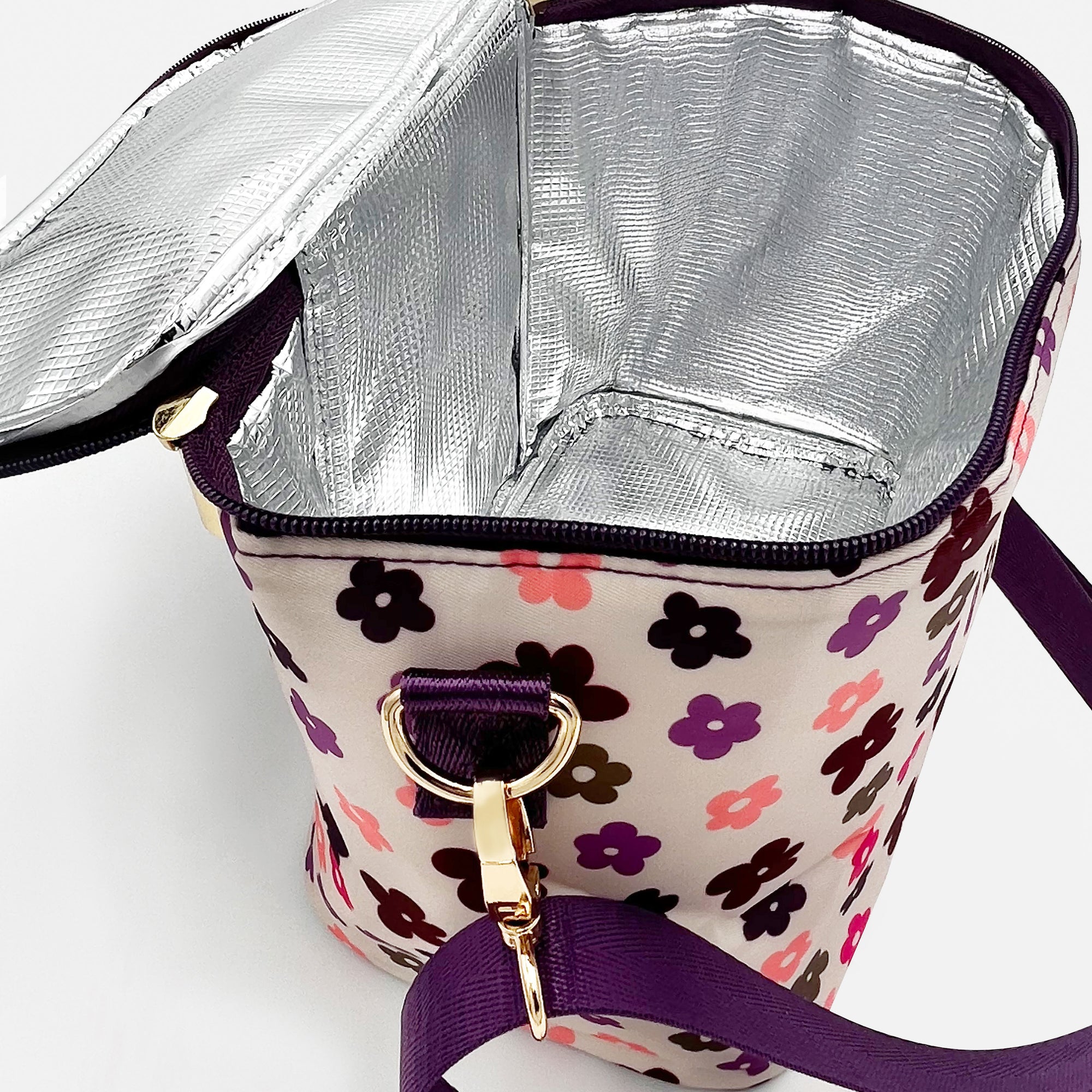 Blue lunch box with flower print