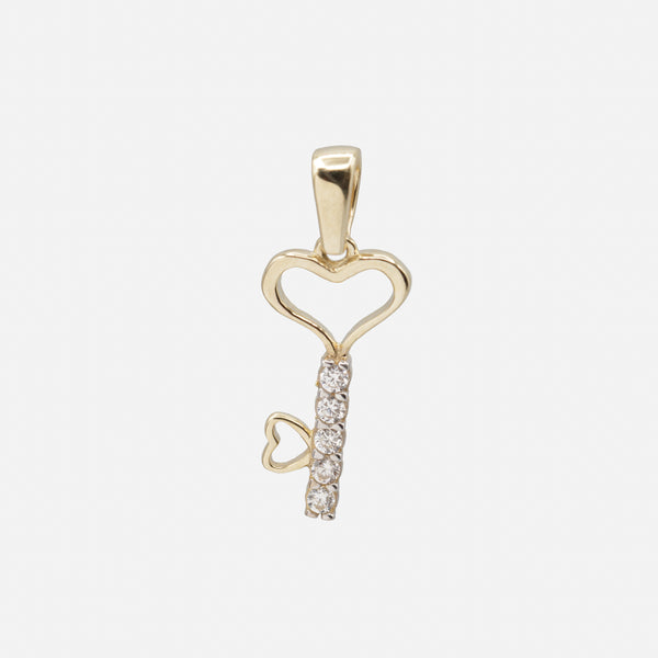 Charger l&#39;image dans la galerie, Breloque clé du coeur avec zircons cubiques en or 10 carats

