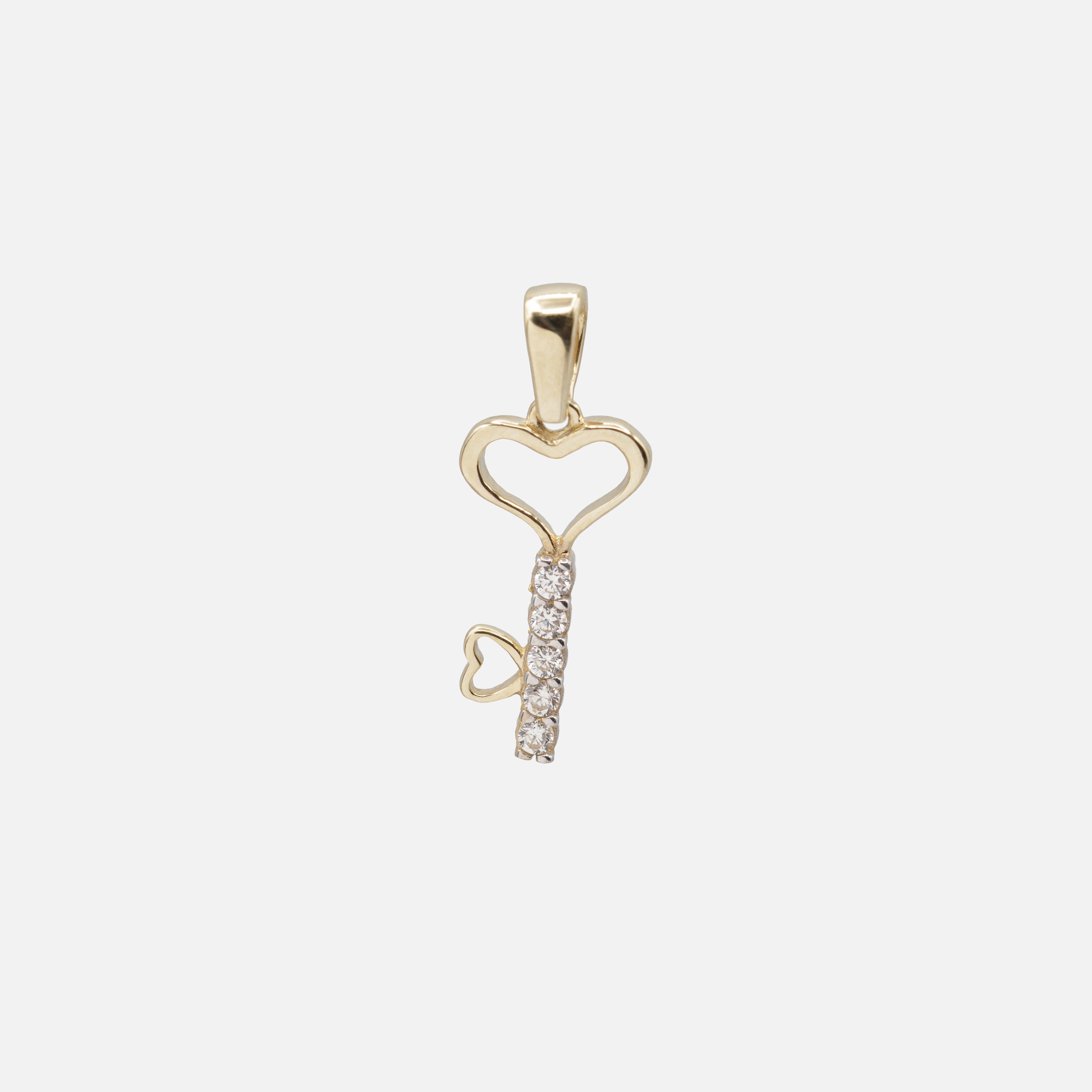 Breloque clé du coeur avec zircons cubiques en or 10 carats