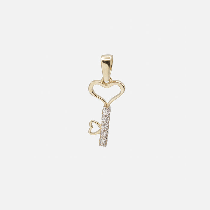 Breloque clé du coeur avec zircons cubiques en or 10 carats