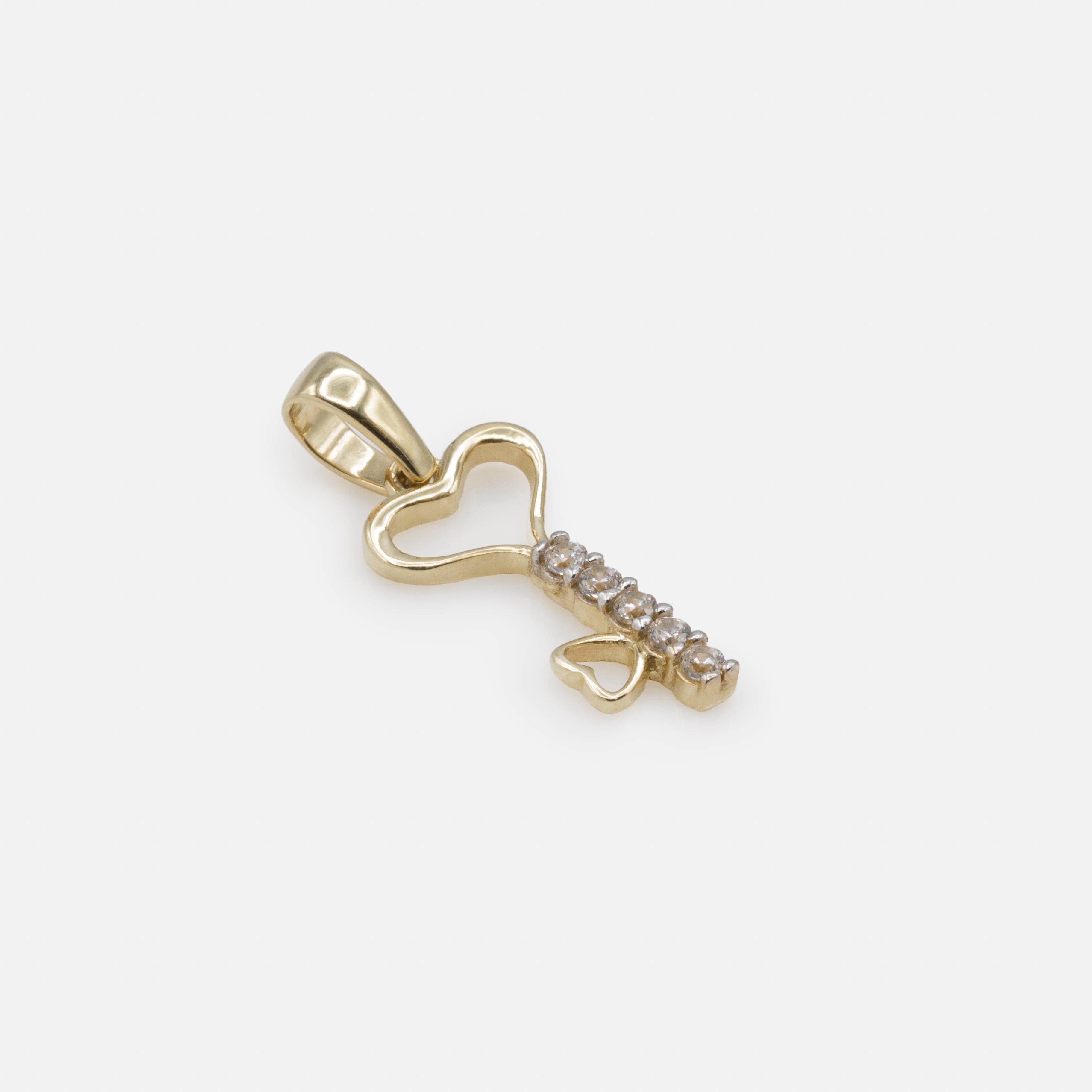 Breloque clé du coeur avec zircons cubiques en or 10 carats
