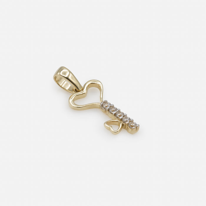 Breloque clé du coeur avec zircons cubiques en or 10 carats