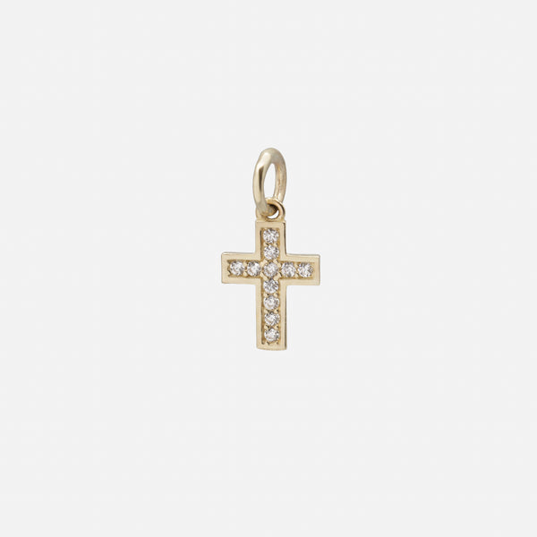 Load image into Gallery viewer, Small cross charm with cubic zirconia interior in 10k gold
