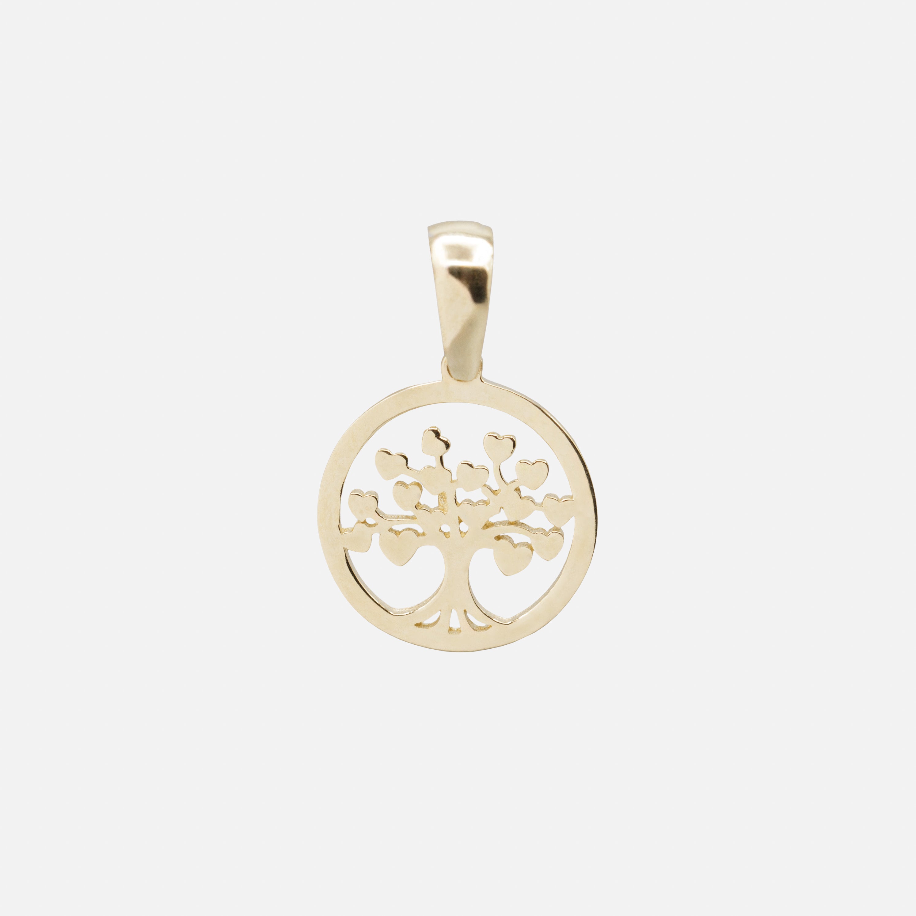 Breloque arbre de vie feuilles en coeur en or 10 carats