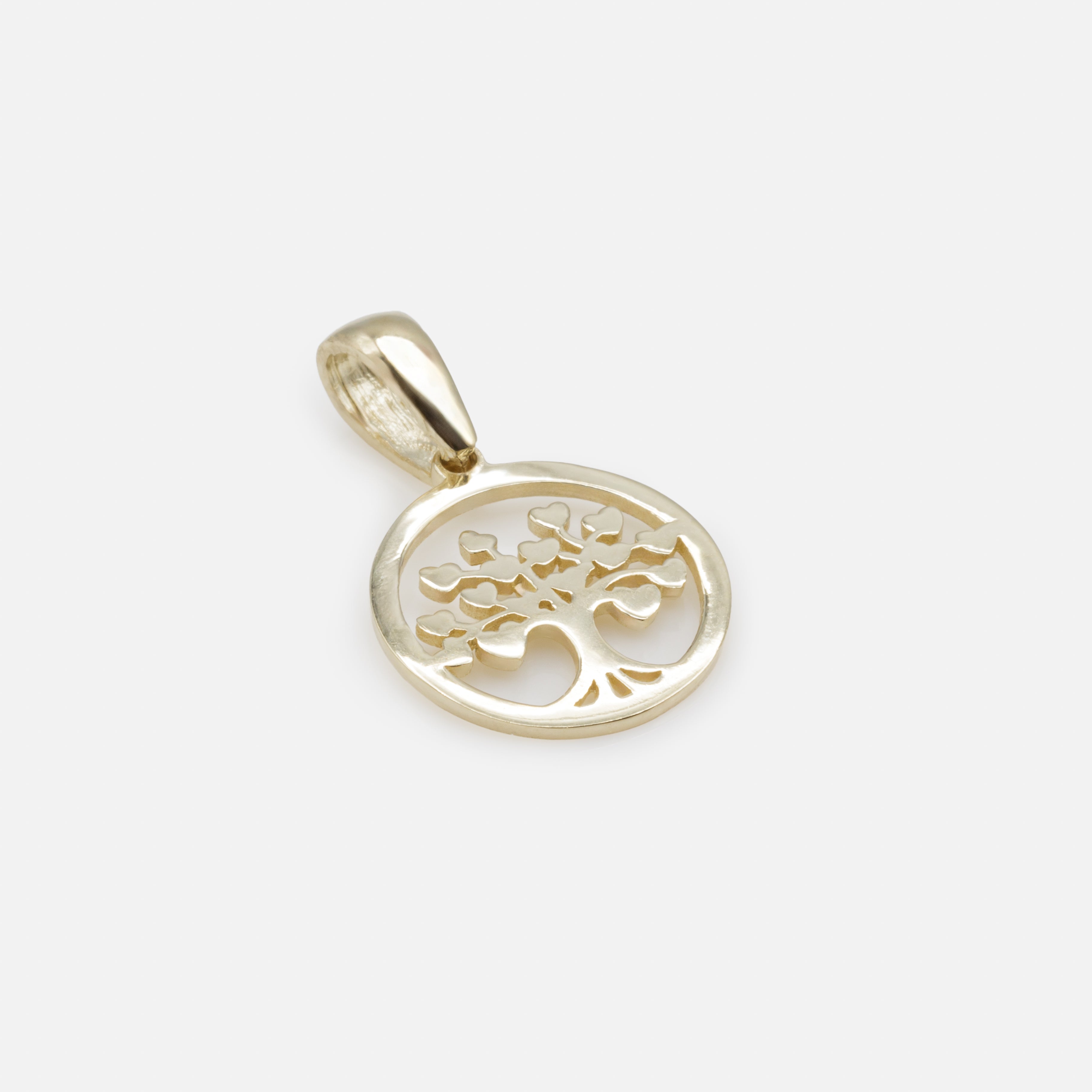 Breloque arbre de vie feuilles en coeur en or 10 carats