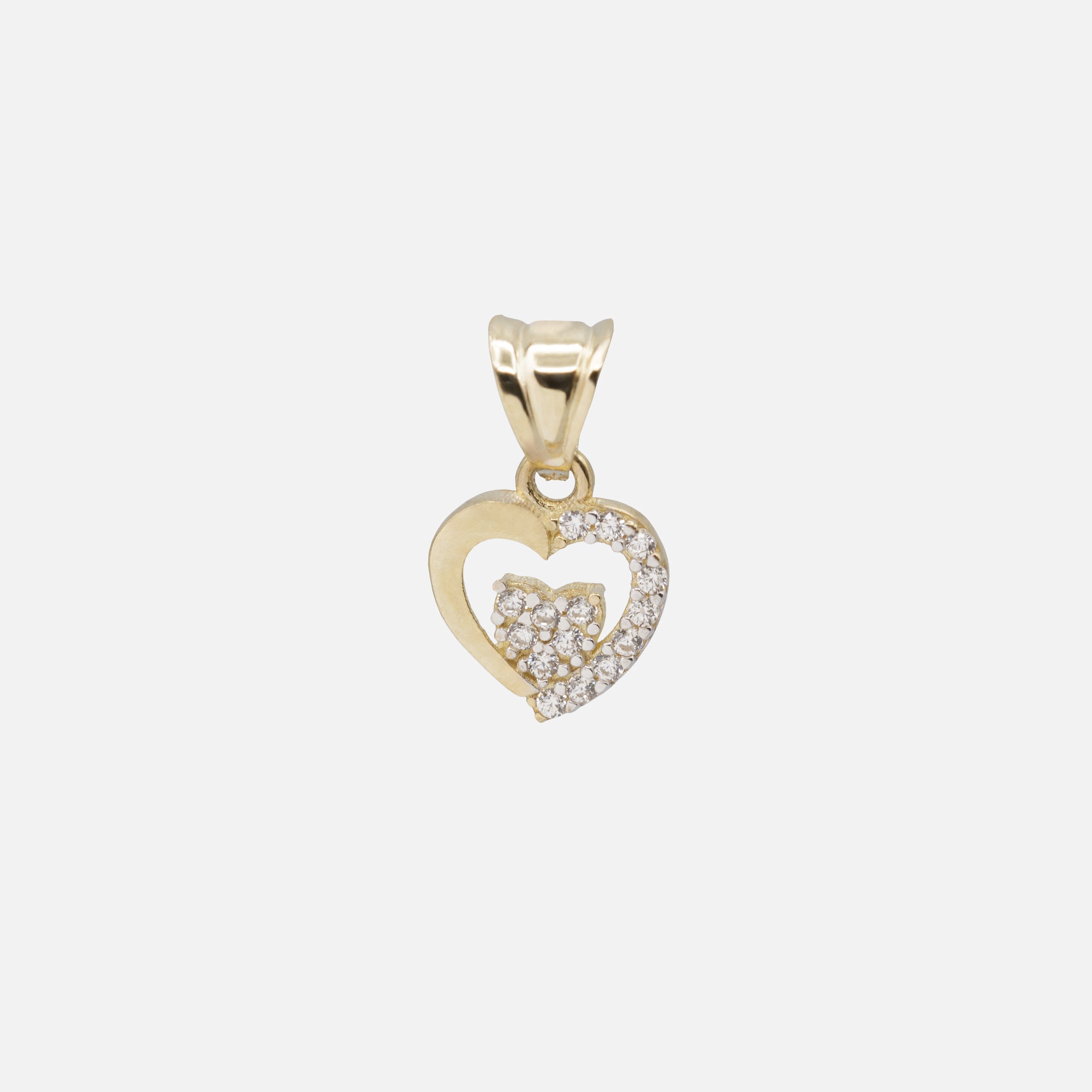 Two-way heart charm with cubic zirconia