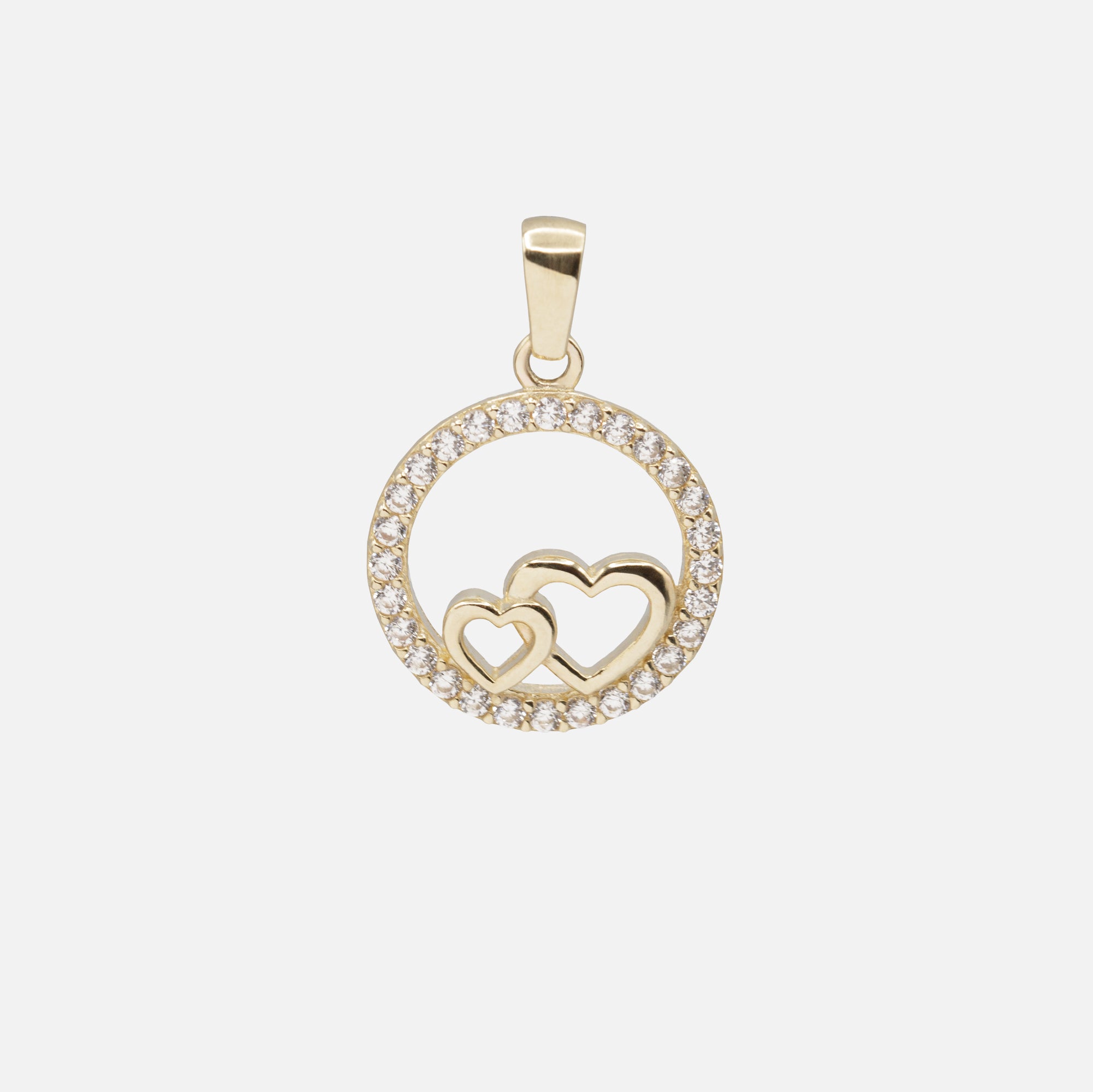 Duo Heart Charm in a Cubic Zirconia Circle in 10k Gold
