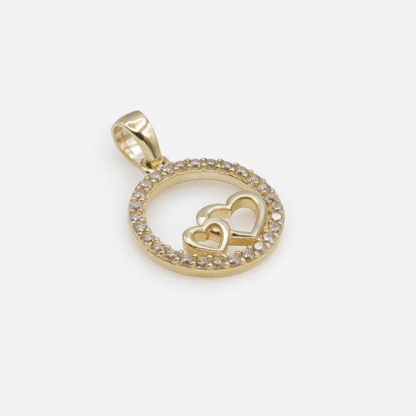 Load image into Gallery viewer, Duo Heart Charm in a Cubic Zirconia Circle in 10k Gold
