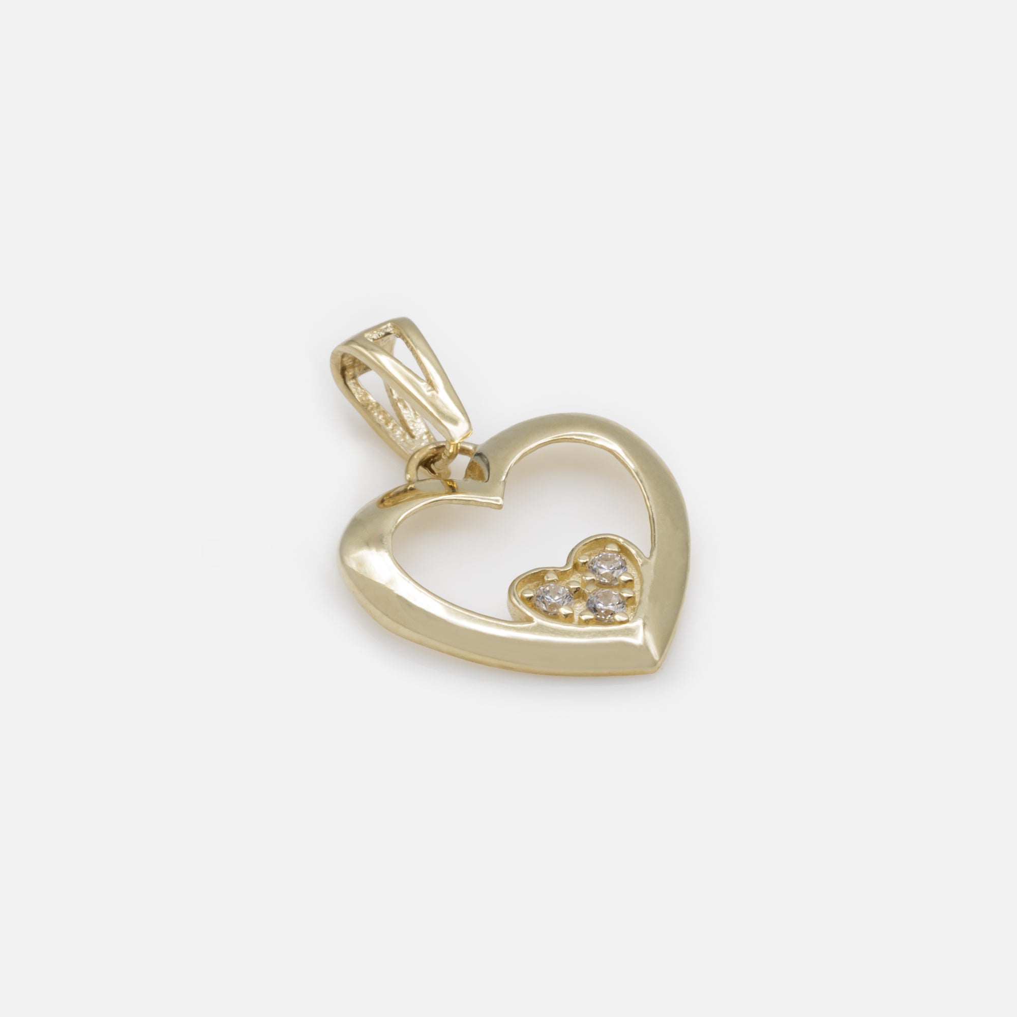 Two hearts and three cubic zirconia charm in 10k gold
