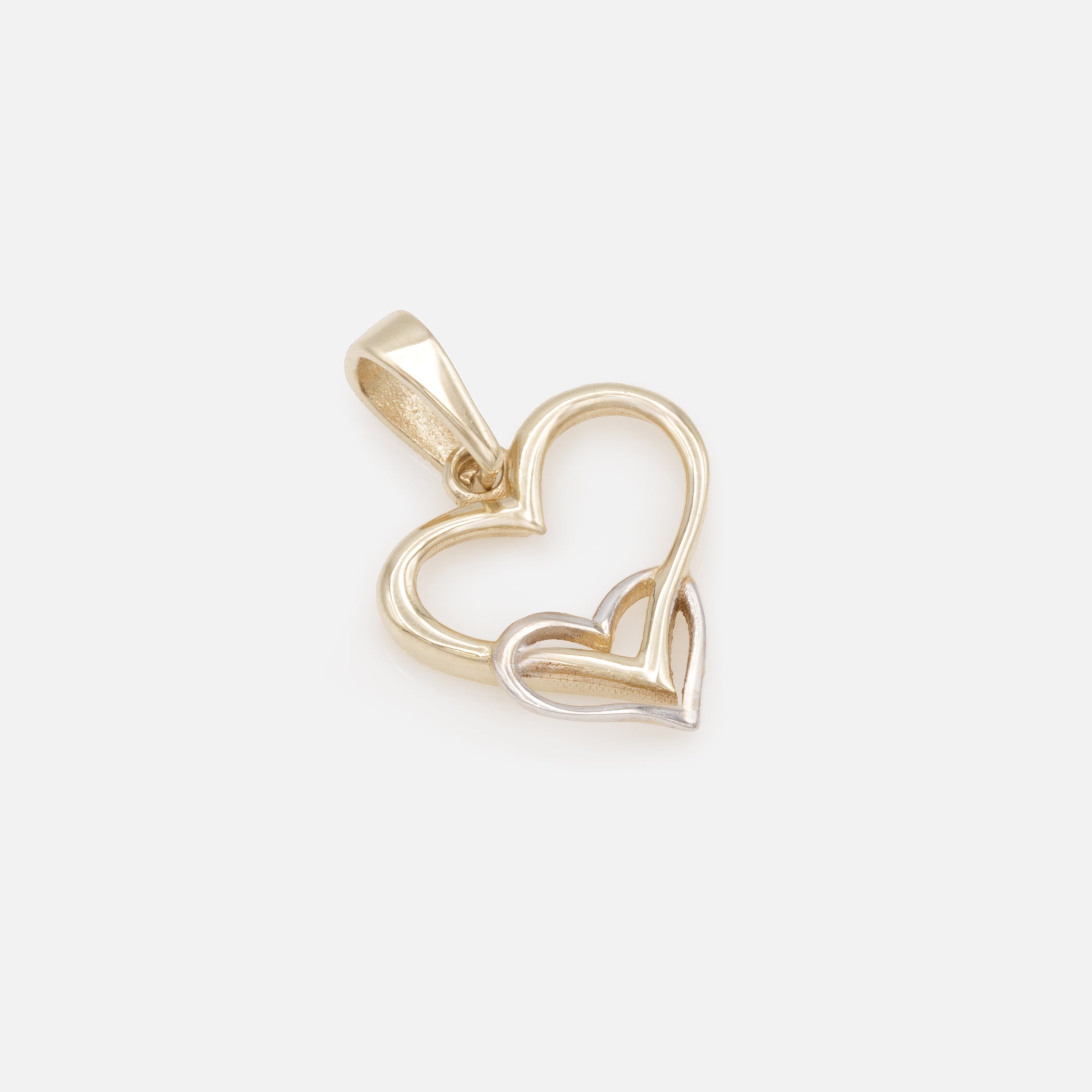 2-tone duo heart charm in 10k gold