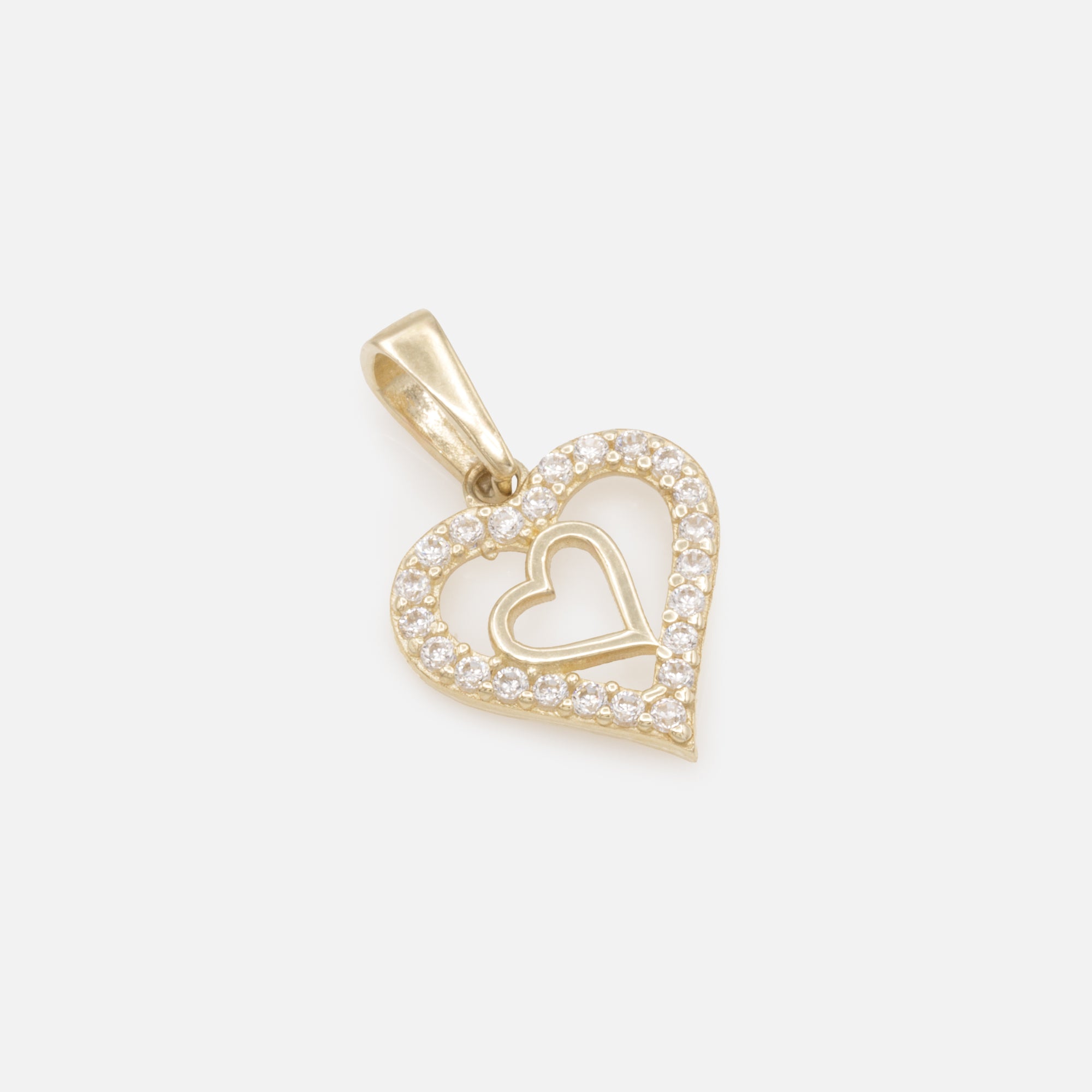 Gold hearts charm with cubic zirconia in 10k gold