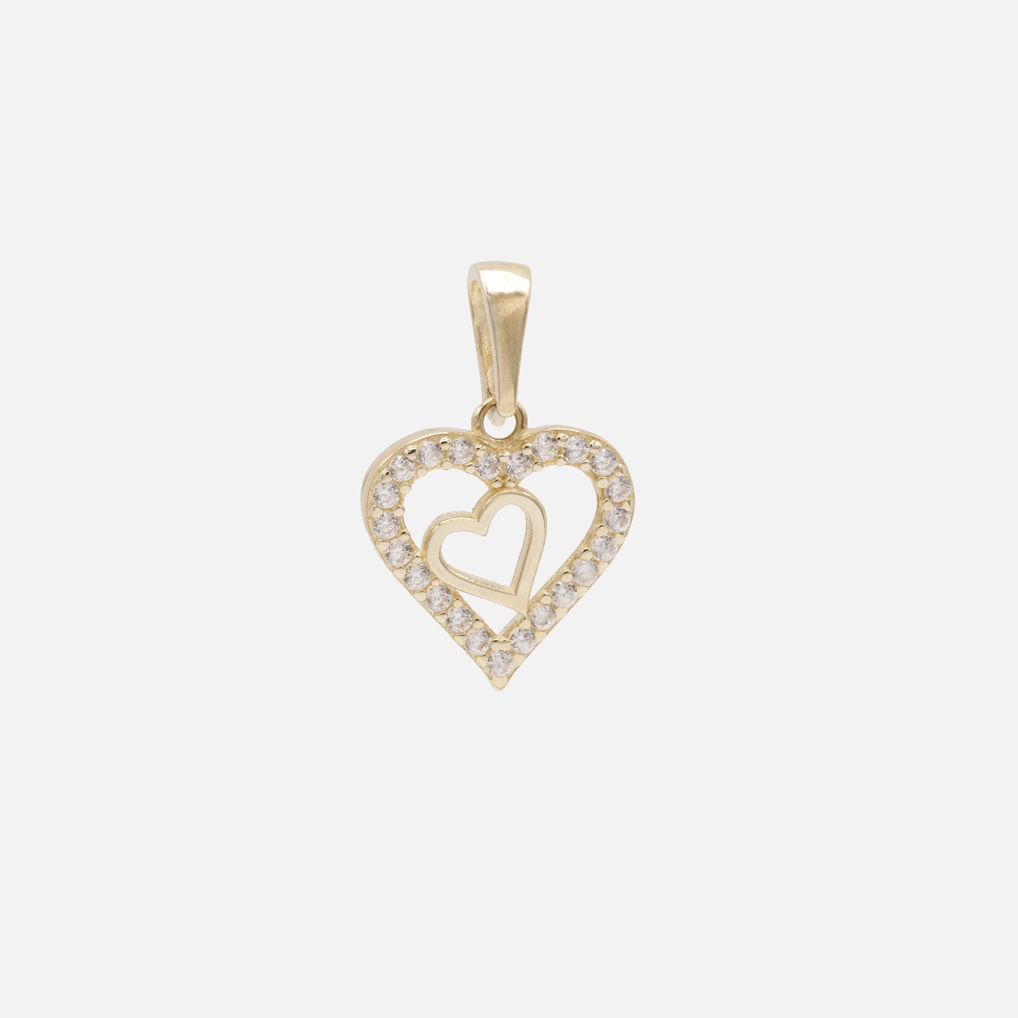 Gold hearts charm with cubic zirconia in 10k gold