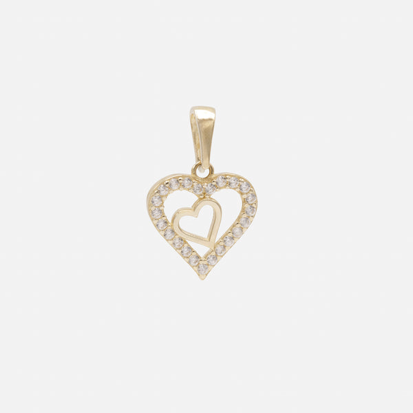 Load image into Gallery viewer, Gold hearts charm with cubic zirconia in 10k gold
