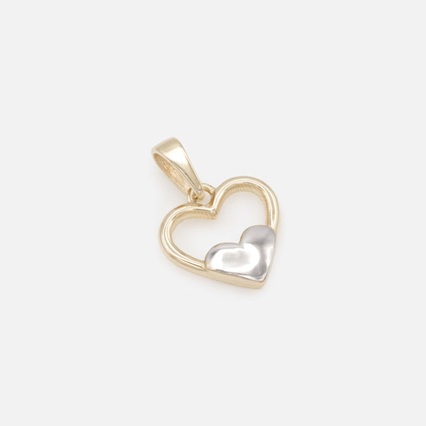 Load image into Gallery viewer, 2-tone stacked heart charm in 10k gold
